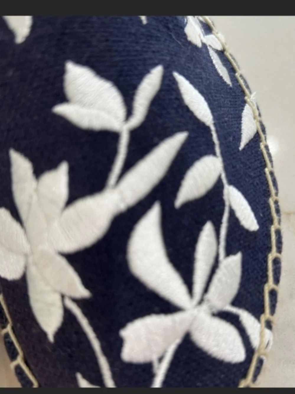 Soludos Navy Canvas Espadrilles with White Floral Embroidery